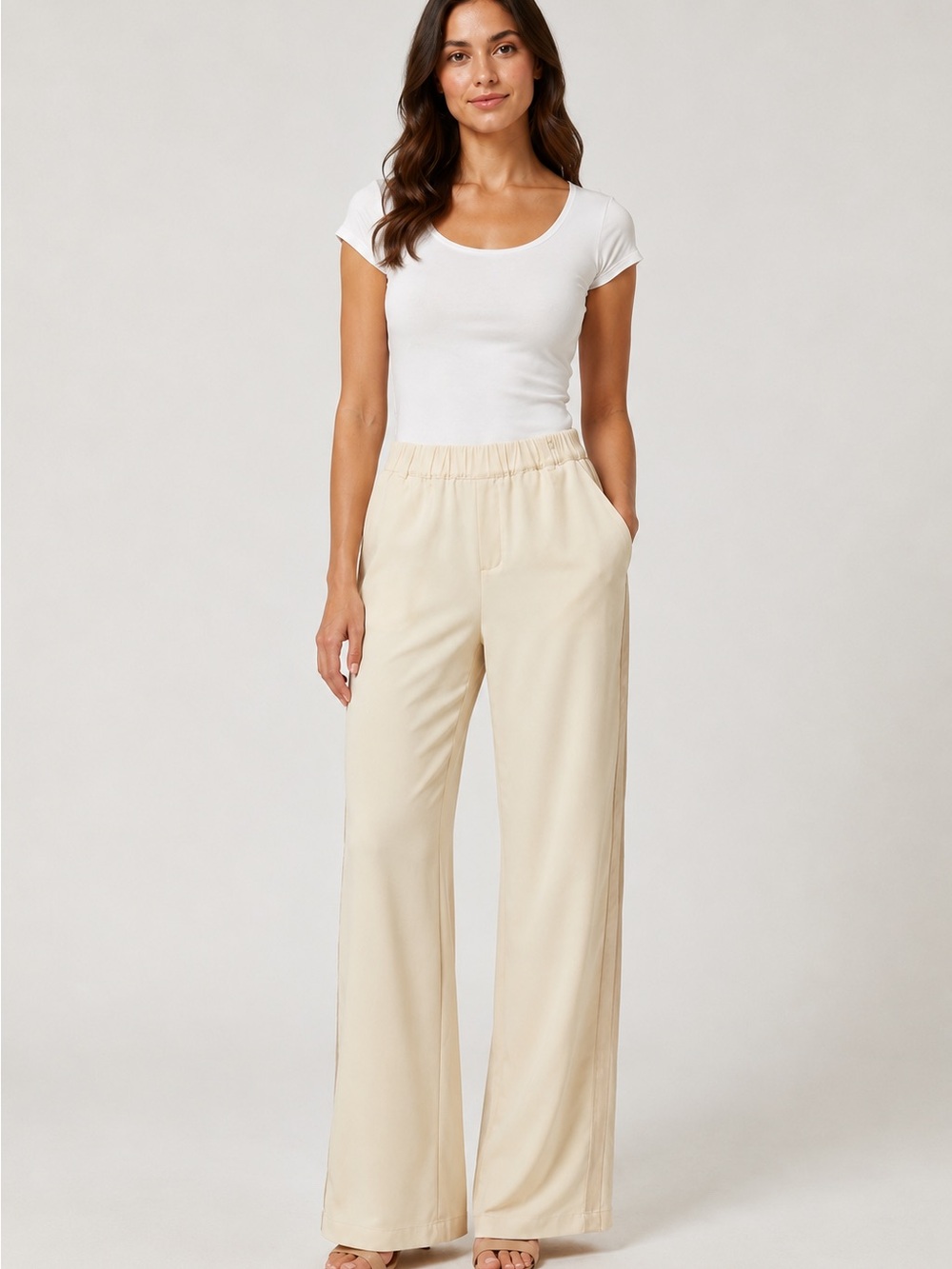 Anthropologie Beige Wide-Leg Elastic Waist Pants NWOT